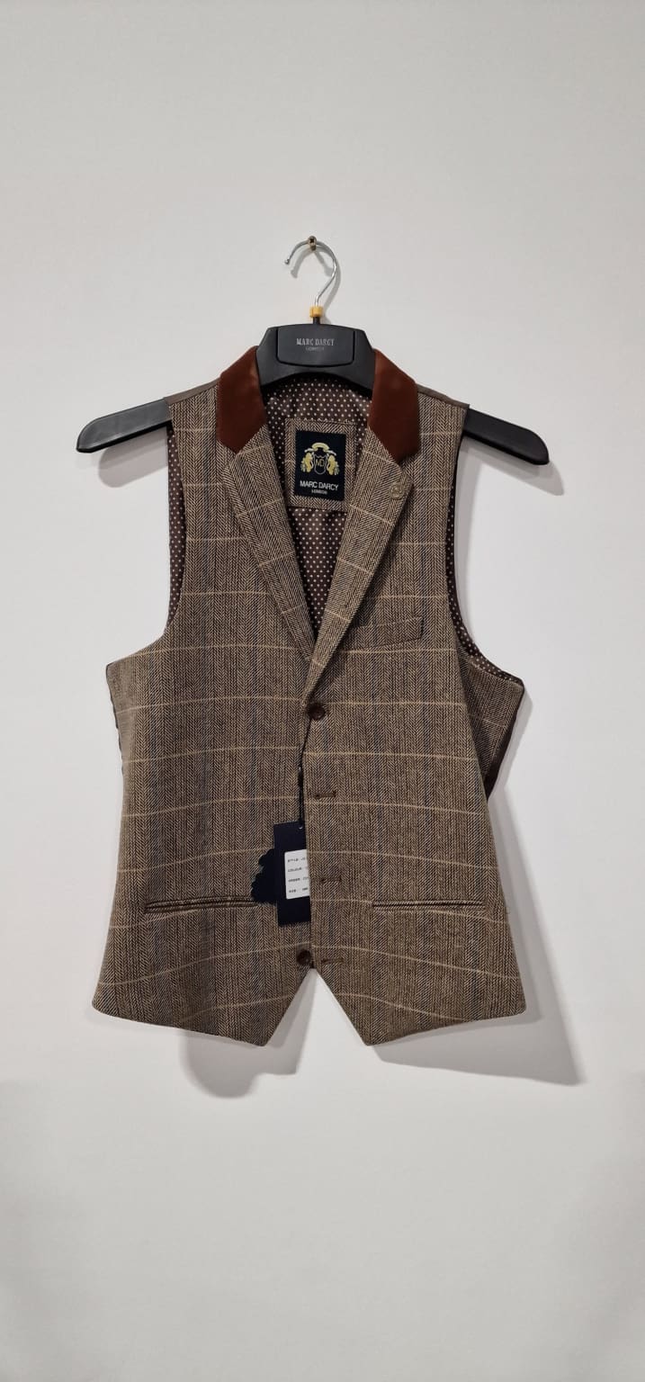 Marc Darcy JO DX7 Tweed Tan Lapel Waistcoat - WAISTCOATS