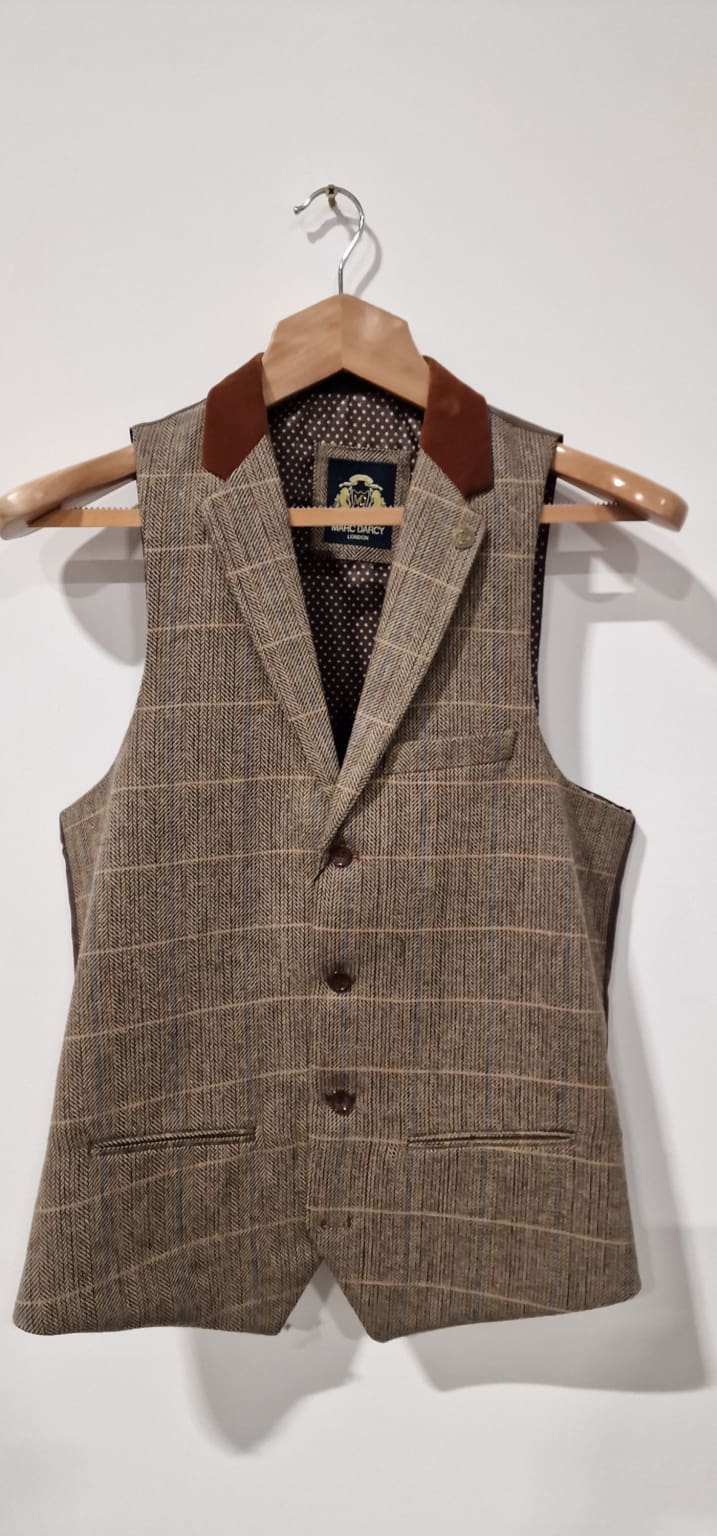 Marc Darcy JO DX7 Tweed Tan Lapel Waistcoat - WAISTCOATS