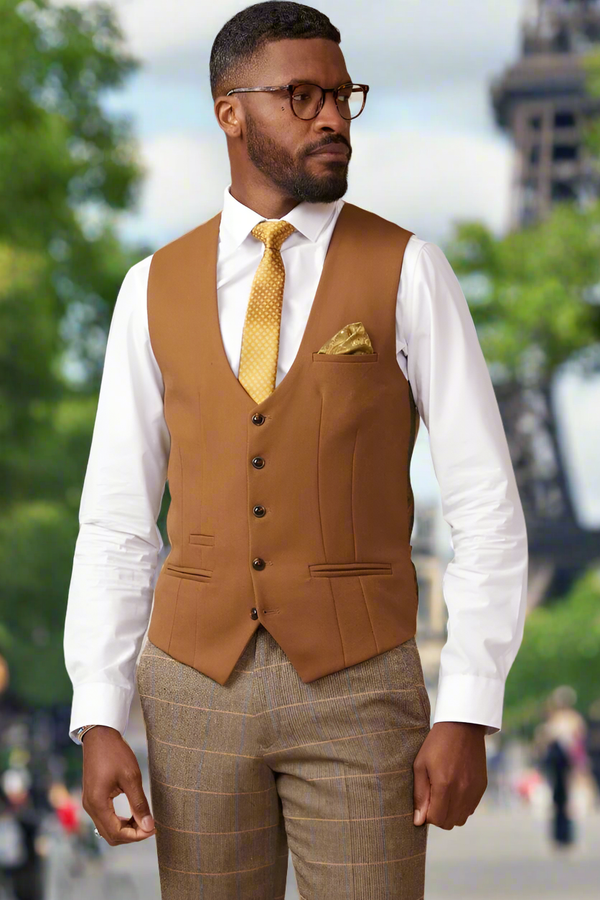 Marc Darcy Kelvin Tan Single Breasted Waistcoat - Suit & Tailoring