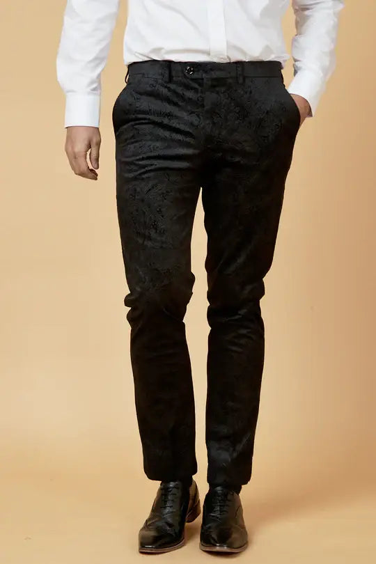 Marc Darcy Simon Black Velvet Jaquard Trousers - Suit & Tailoring