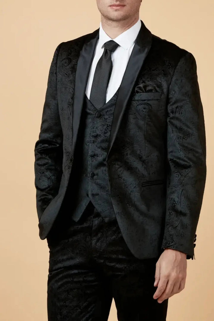 Marc Darcy Simon Black Velvet Tux Lapel Jacquard Blazer