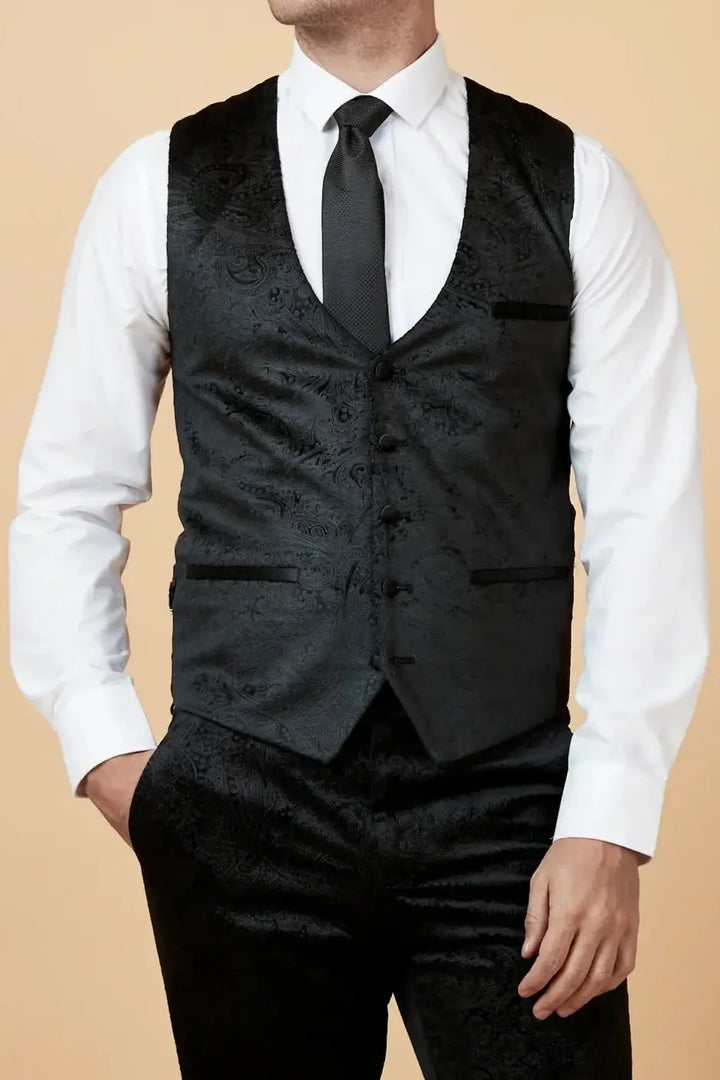 Simon Velvet Blue Paisley Tuxedo Waistcoat - Black / 34R - Waistcoats