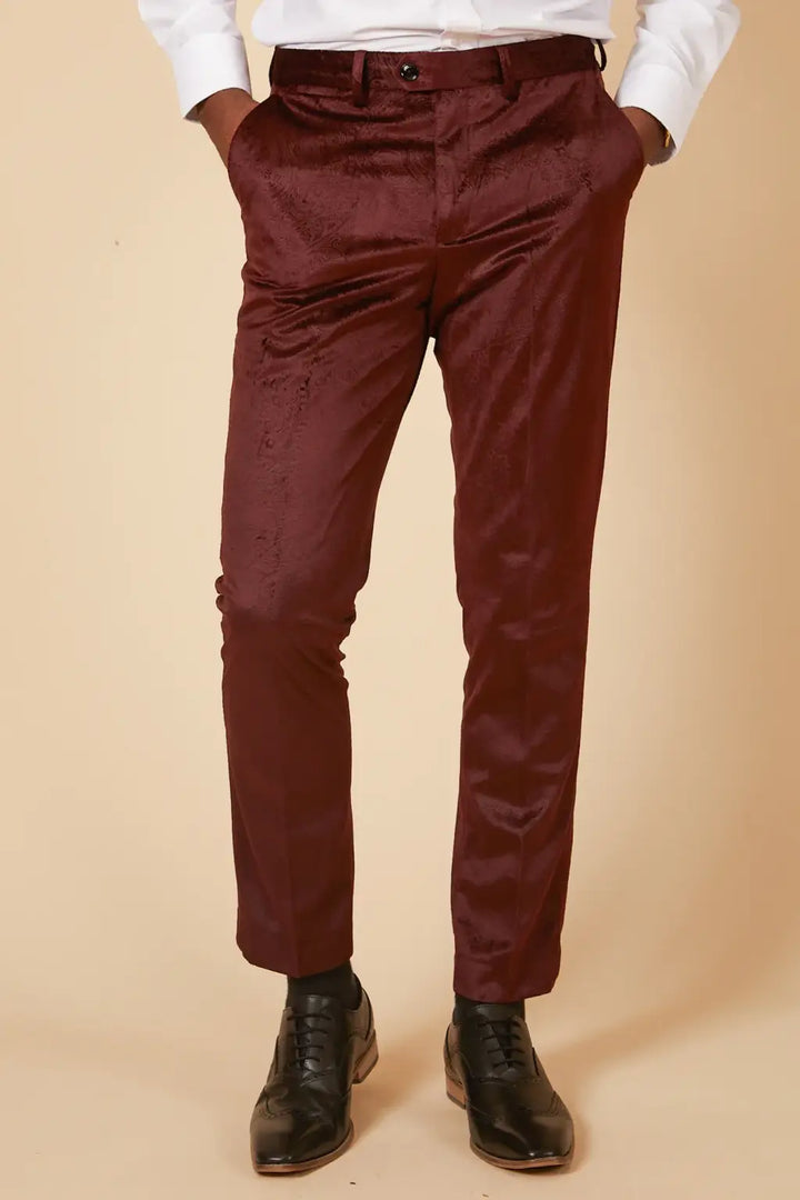 Marc Darcy Simon Wine Velvet Jaquard Trousers - 28R - Trousers