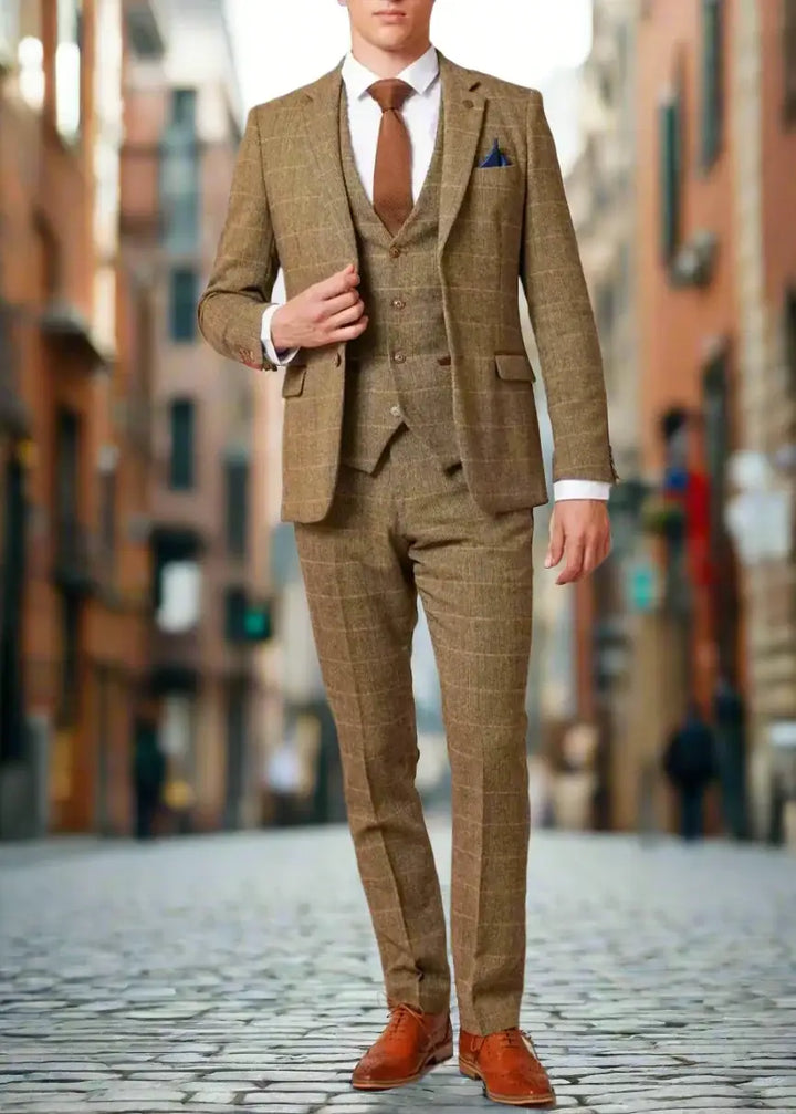 Marc Darcy Ted Tan Heritage Tweed Check Blazer