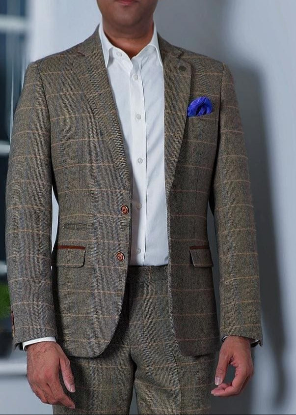 Marc Darcy Ted Tan Heritage Tweed Check Blazer