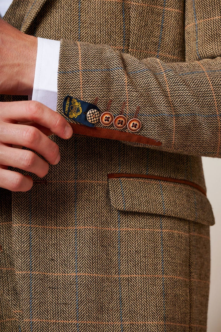 Marc Darcy Ted Tan Heritage Tweed Check Blazer