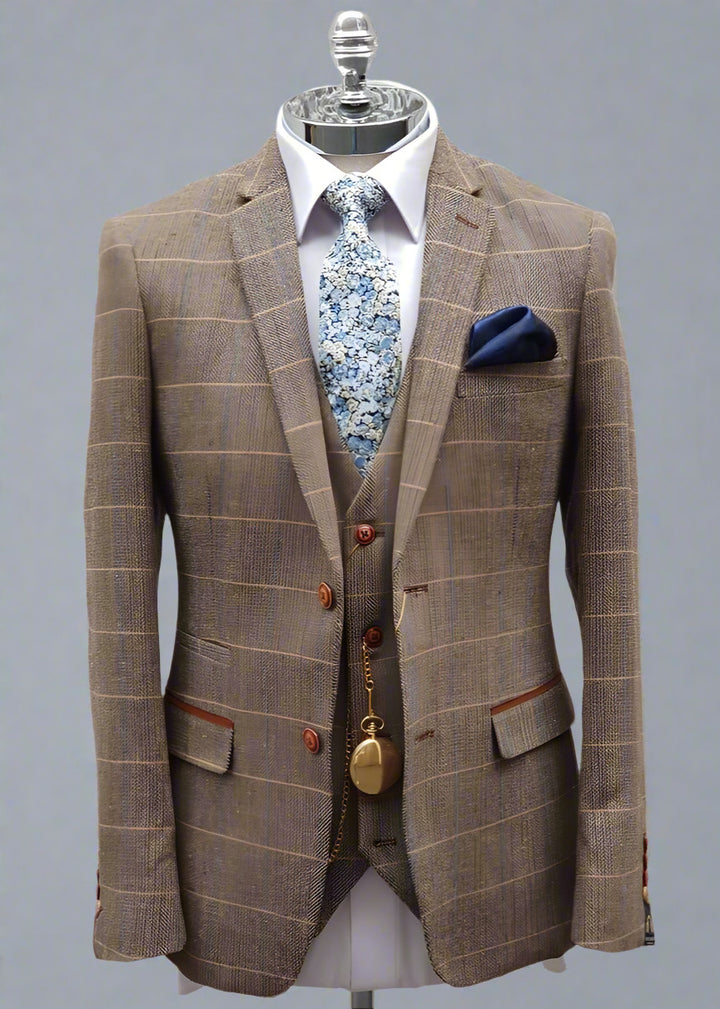 Marc Darcy Ted Tan Heritage Tweed Check Blazer - 34R