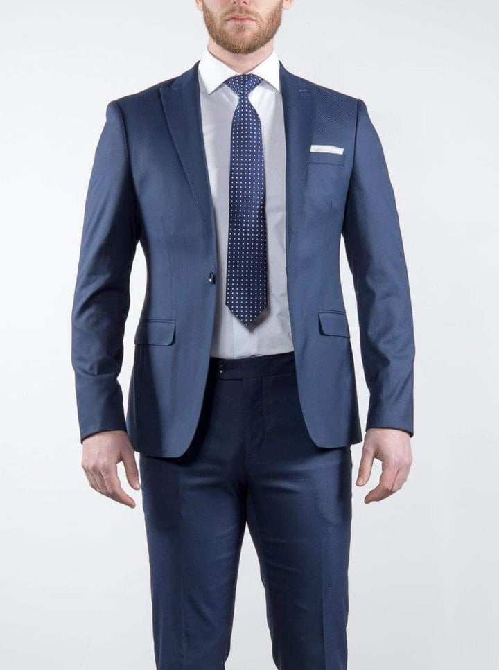 Marco Prince Grande Mens 3 Piece Blue Slim Fit Textured Suit - Suit & Tailoring