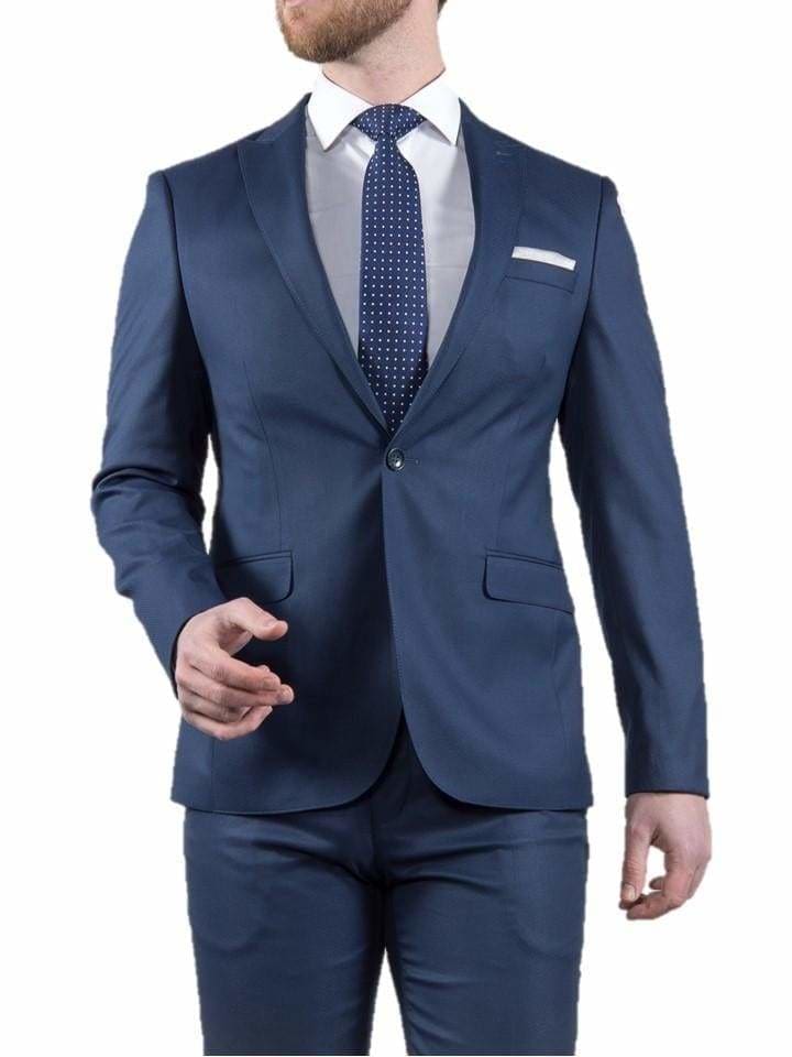 Marco Prince Grande Mens 3 Piece Blue Slim Fit Textured Suit - Suit & Tailoring