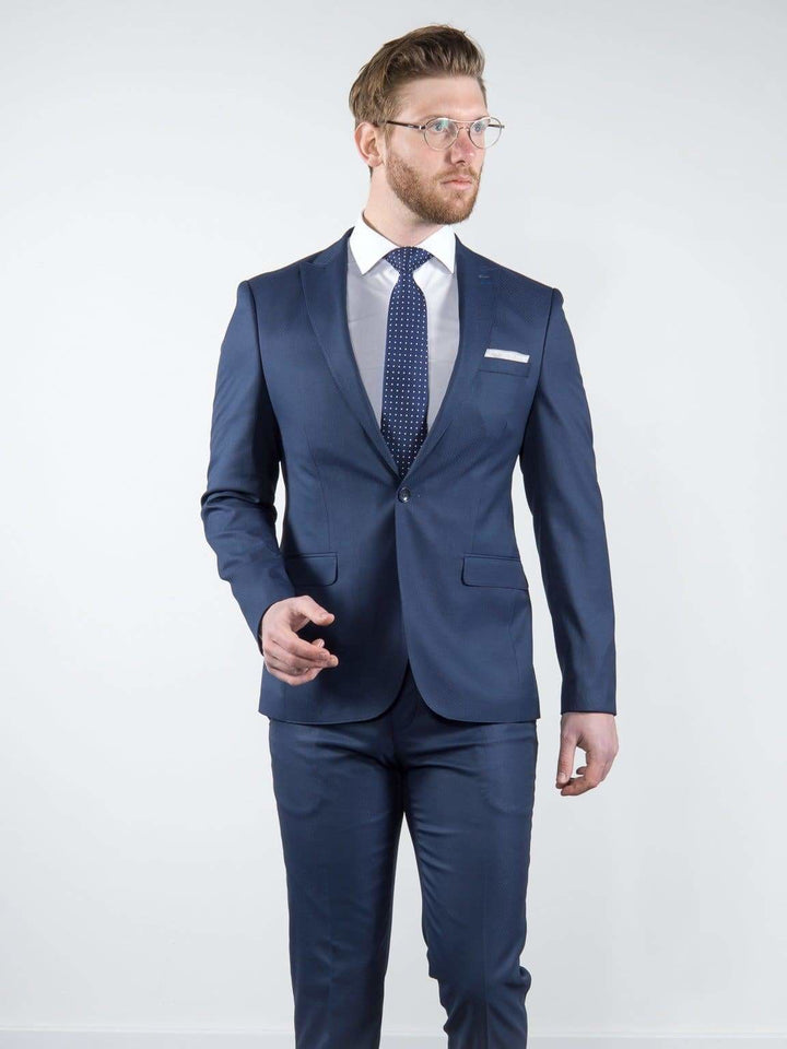 Marco Prince Grande Mens 3 Piece Blue Slim Fit Textured Suit - Suit & Tailoring