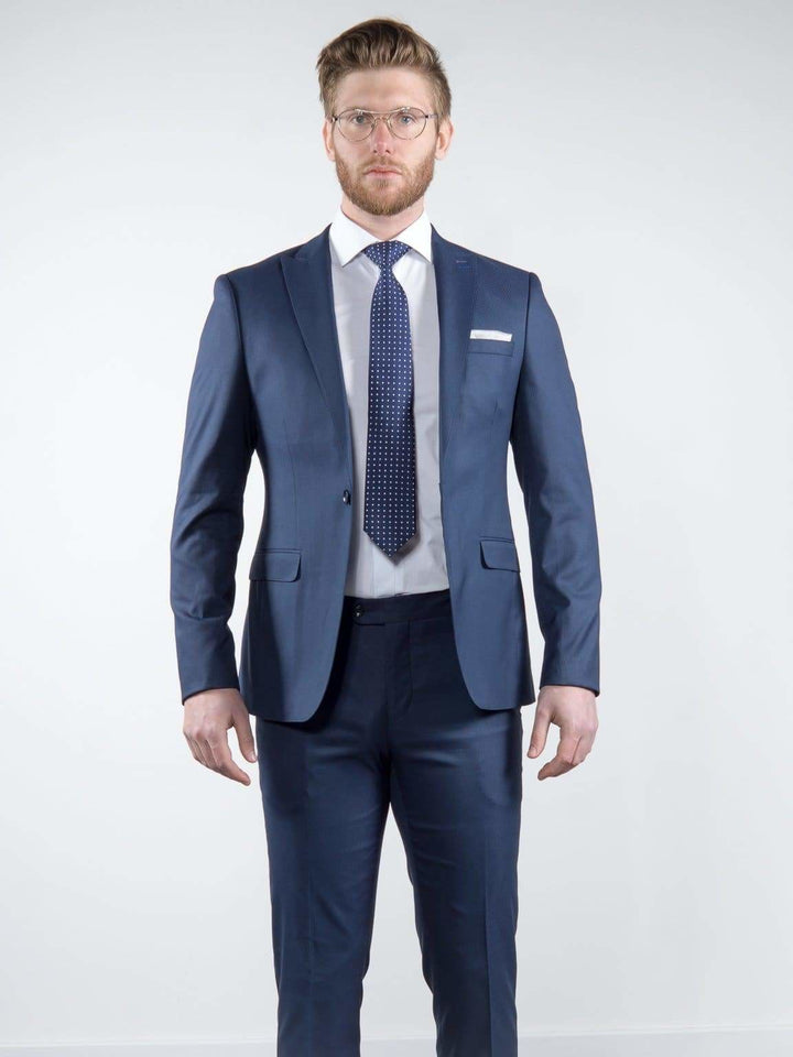 Marco Prince Grande Mens 3 Piece Blue Slim Fit Textured Suit - Suit & Tailoring