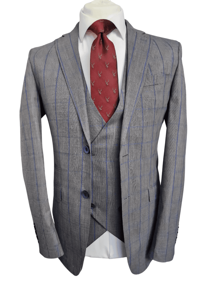 Men’s Grey Check 3-Piece Suit Size 38R with 32R Trousers - Suits