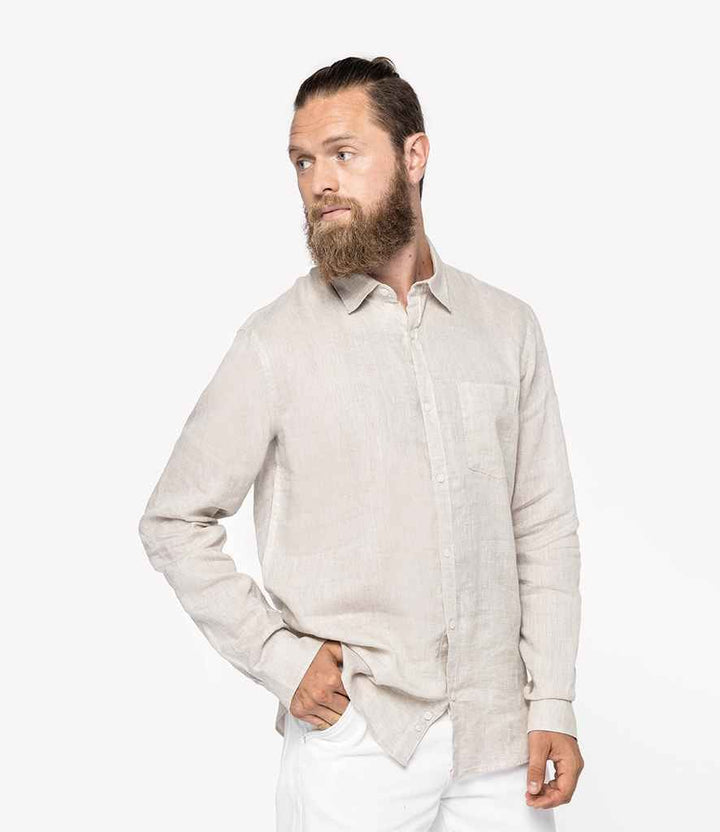 Native Spirit Almond Green Long Sleeve Linen Shirt