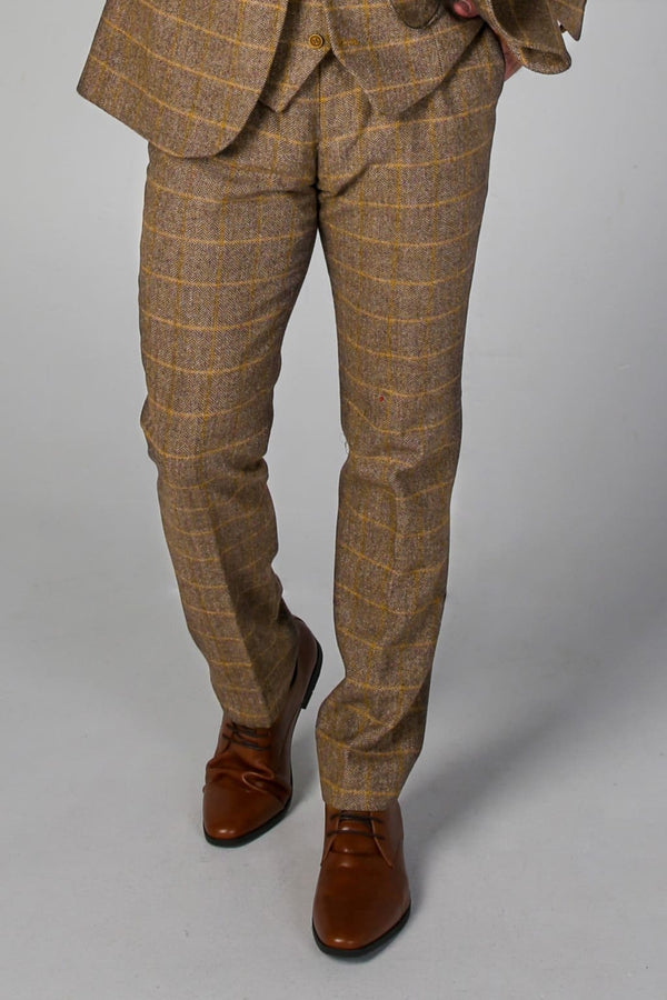 Harris - Mens Brown Tweed Check Trousers - trousers