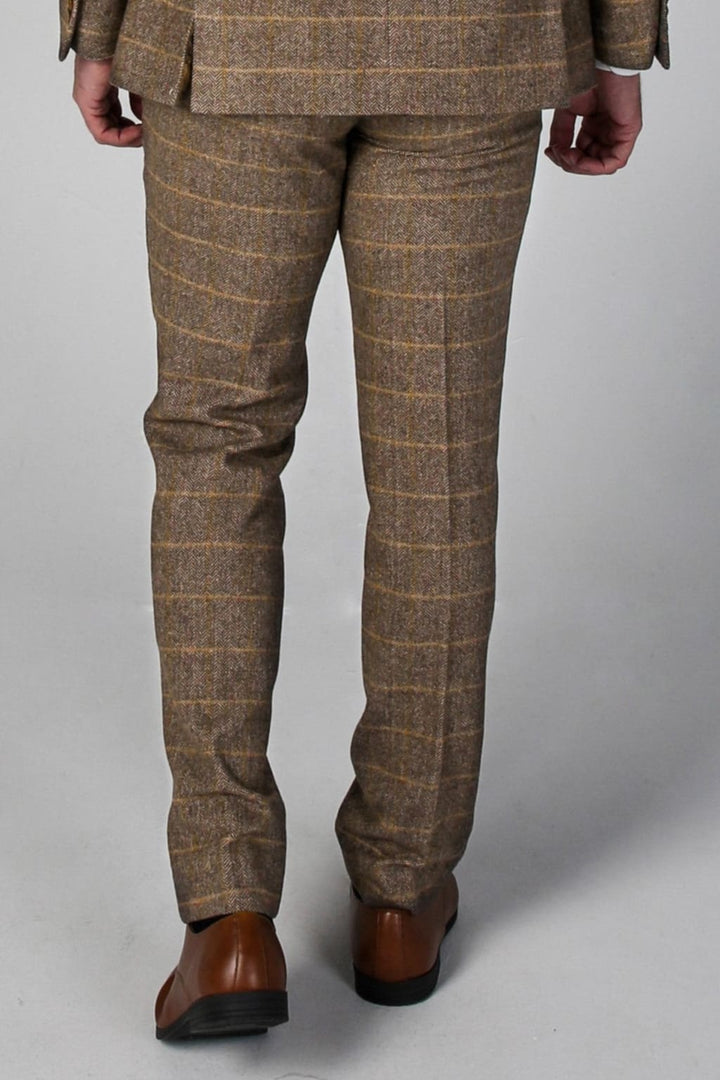 Harris - Mens Brown Tweed Check Trousers - trousers