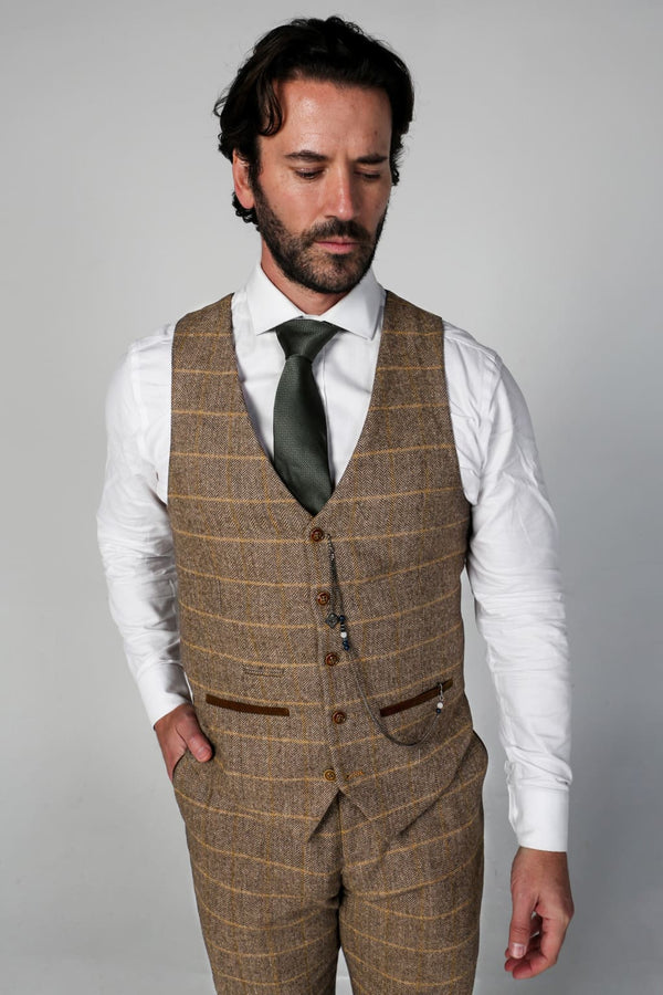 Harris - Men’s Brown Tweed Check Waistcoat - Waistcoat