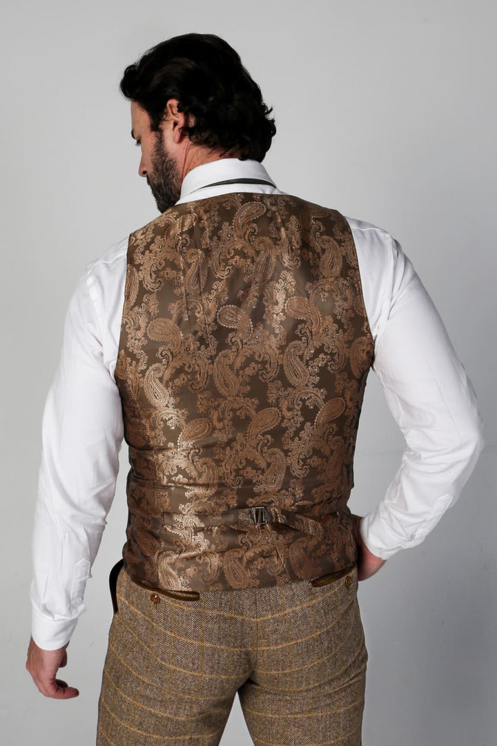 Harris - Men’s Brown Tweed Check Waistcoat - Waistcoat