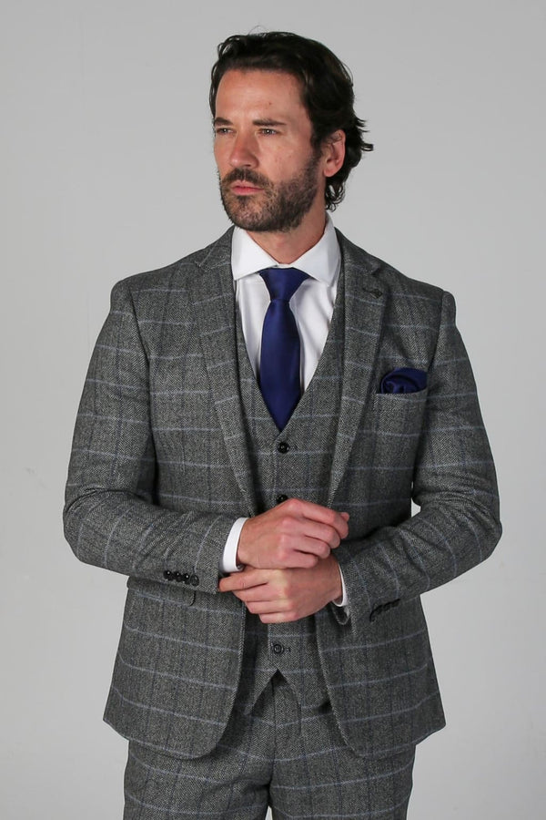 Harris - Men’s Grey Tweed Check Blazer - Men’s blazer