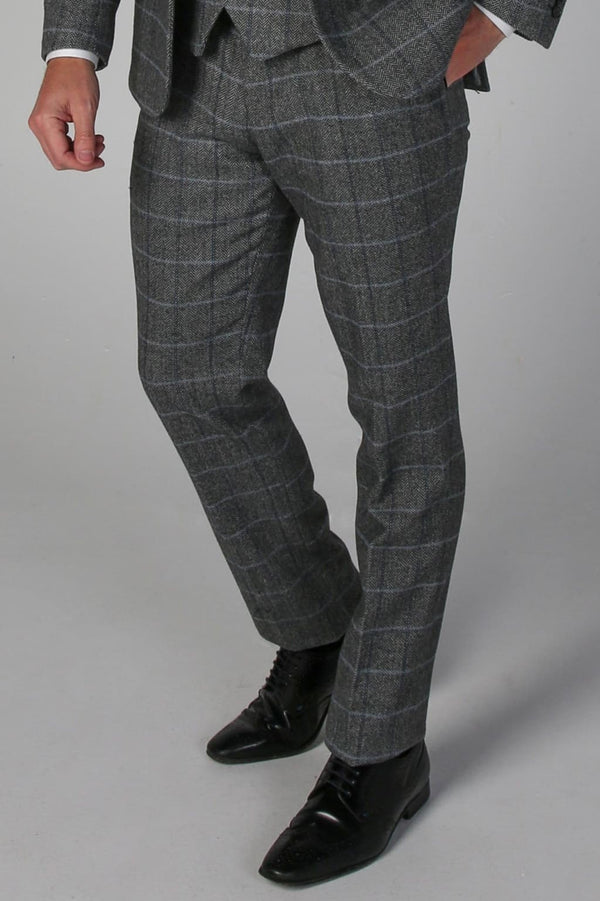 Harris - Men’s Grey Tweed Check Trousers - trousers