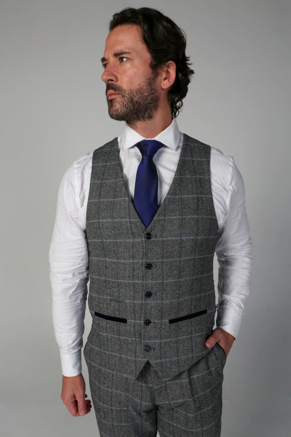 Harris - Men’s Grey Tweed Check Waistcoat - Waistcoat