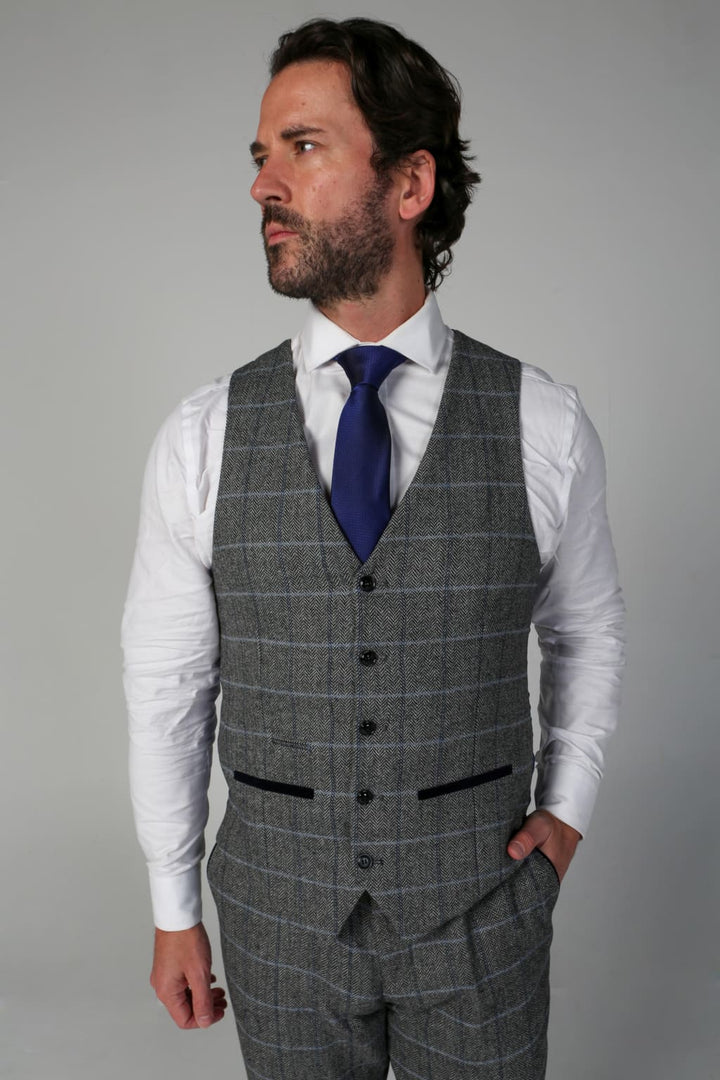 Harris - Men’s Grey Tweed Check Waistcoat - Waistcoat