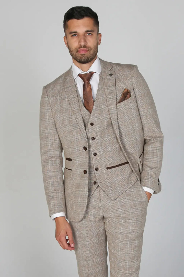 Paul Andrew Holland Beige Men’s 3 Piece Suit - Suits