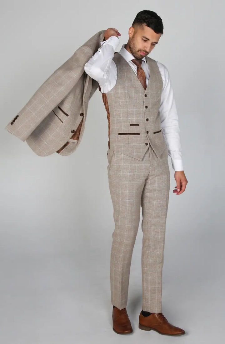 Paul Andrew Holland Beige Men’s 3 Piece Suit - Suits