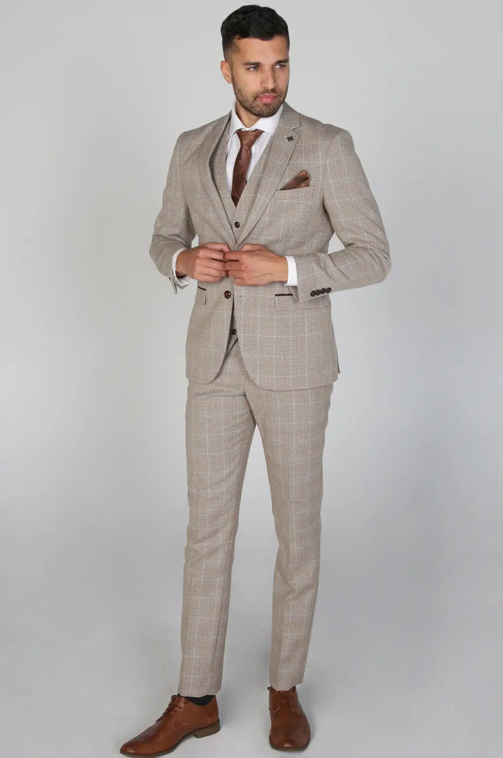 Paul Andrew Holland Beige Men’s 3 Piece Suit - Suits