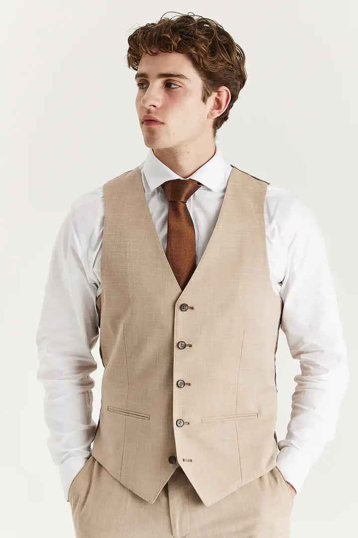 Paul Andrew Kurt Beige Waistcoat - MENSWEARR.COM - Men’s Waistcoats