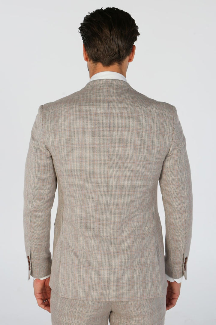 Leo Beige Check Three Piece Suit - Men’s Suits