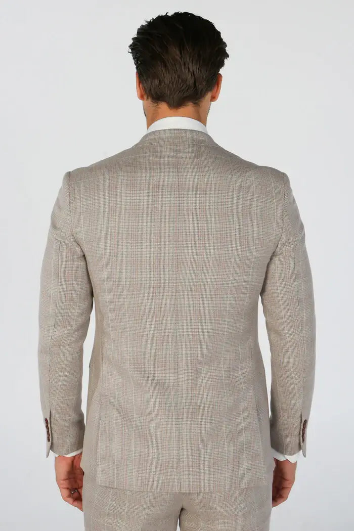 Paul Andrew Leo Men’s 3 Piece Check Suit - Beige or Green - Suits