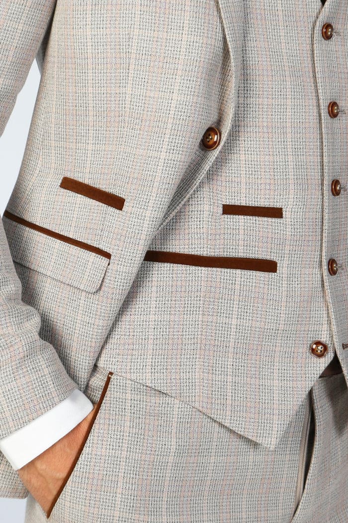 Paul Andrew Leo Men’s 3 Piece Check Suit - Beige or Green - Suits