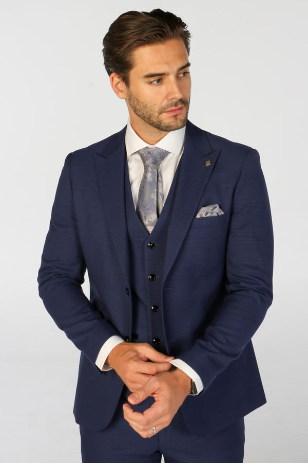 Mark Blue Check Three Piece Suit - Men’s Suits
