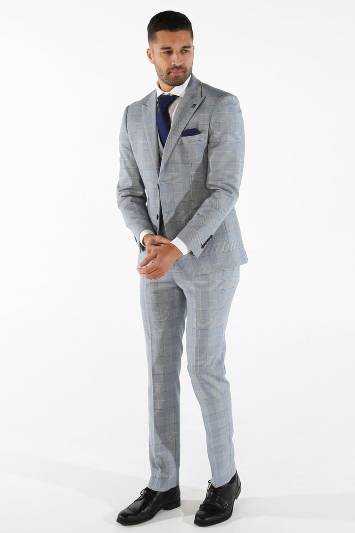 Mark Sky Blue Check Three Piece Suit - Men’s Suits