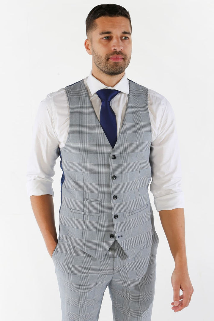 Mark Sky Blue Check Three Piece Suit - Men’s Suits