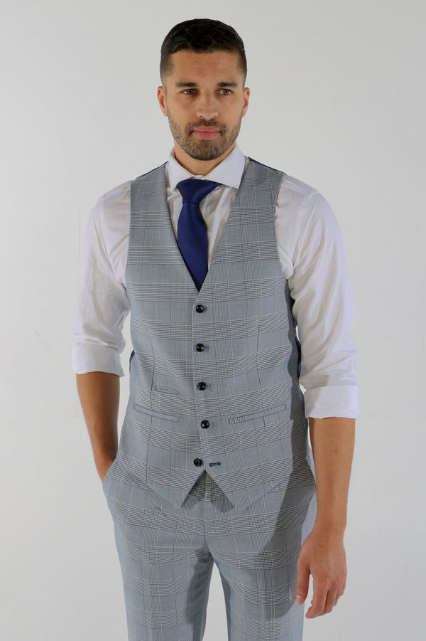 Mark - Sky Blue Check Waistcoat - Waistcoat