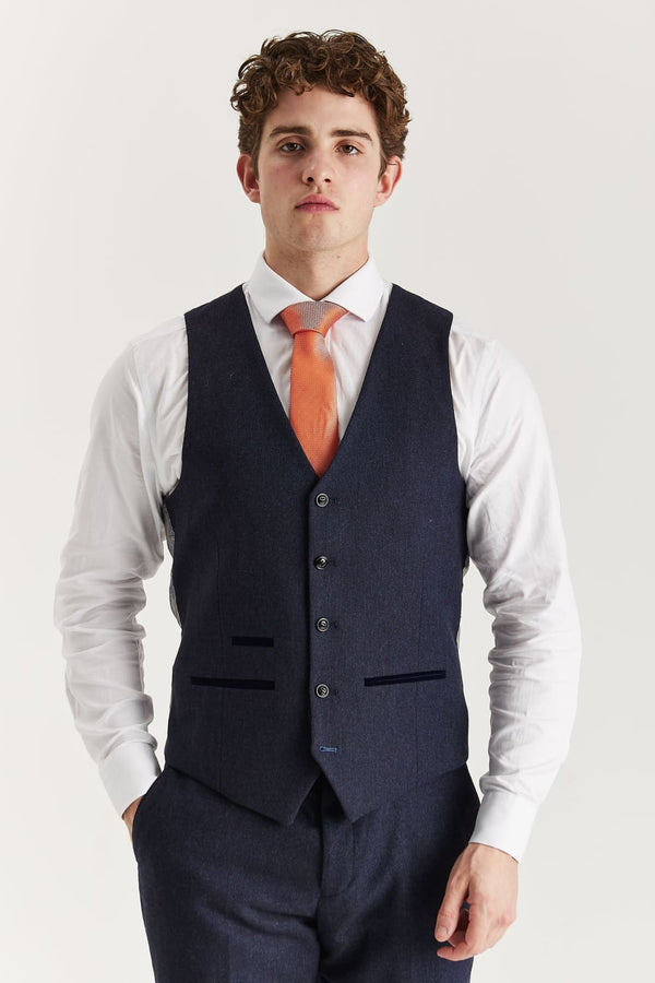 Oscar - Men’s Navy Tweed Waistcoat - Waistcoat