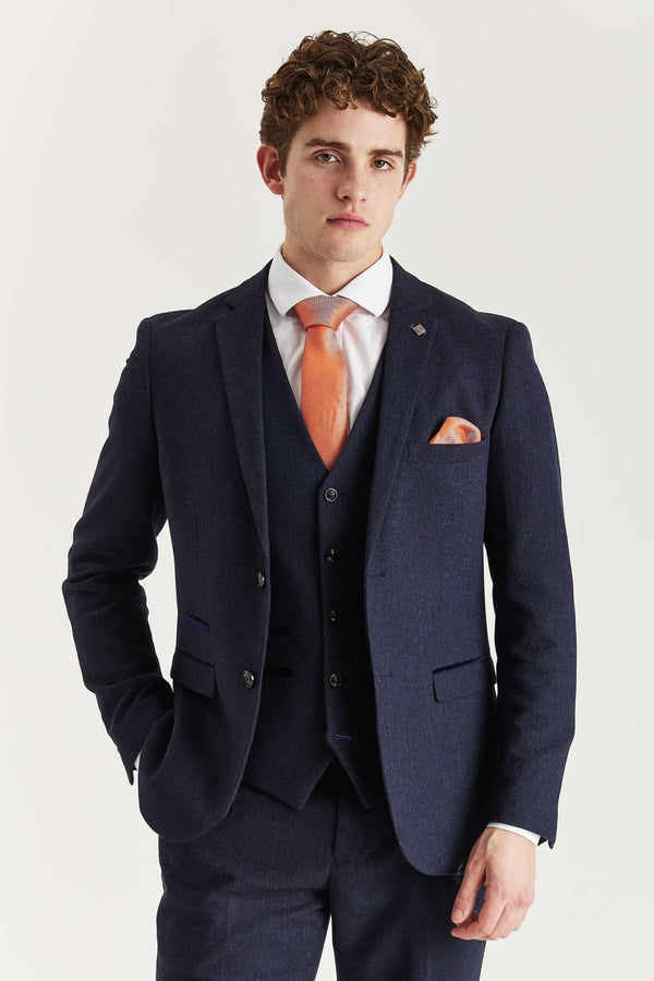 Oscar Navy Tweed Three Piece Suit - Men’s Suits