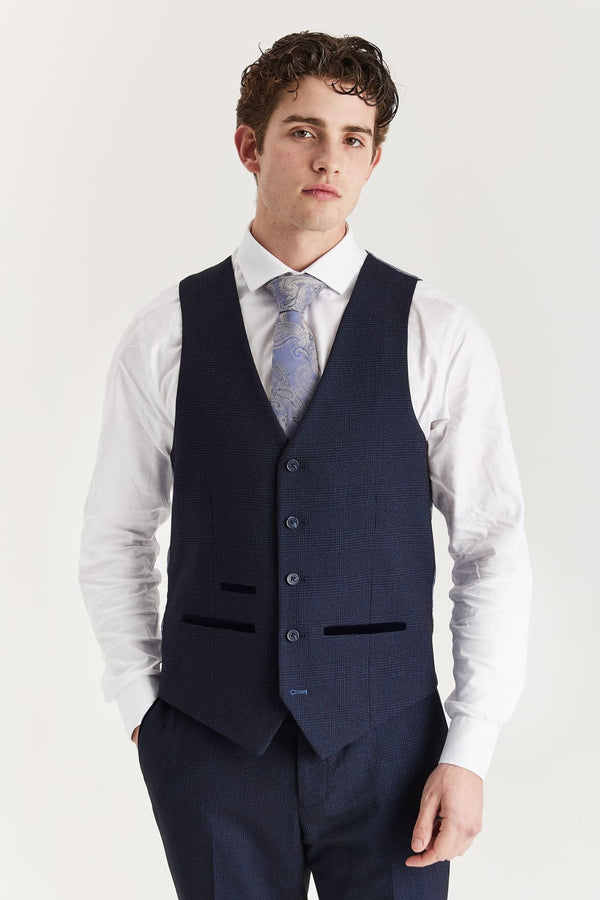 Regent - Men’s Navy Check Waistcoat - Waistcoat