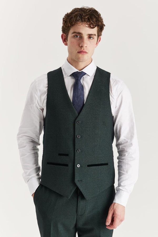 Regent - Men’s Olive Check Waistcoat - Waistcoat