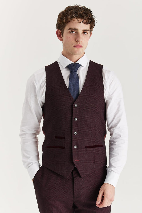Regent - Men’s Wine Check Waistcoat - Waistcoat