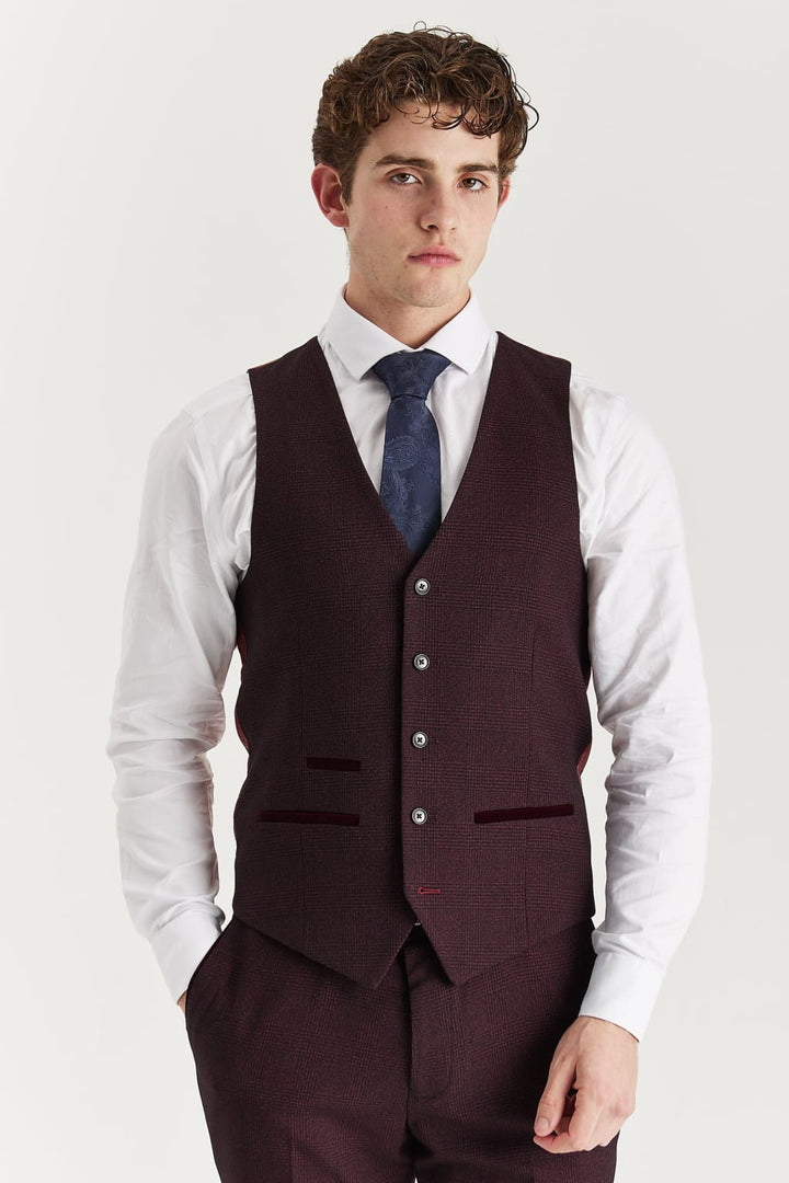 Regent - Men’s Wine Check Waistcoat - Waistcoat