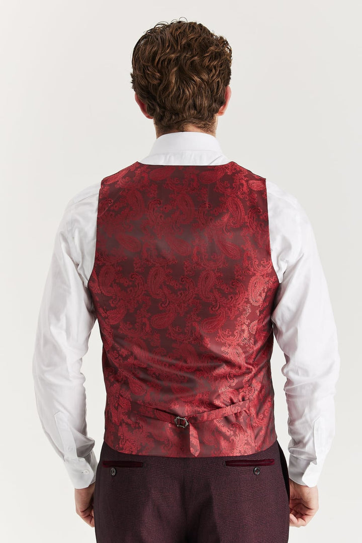 Regent - Men’s Wine Check Waistcoat - Waistcoat