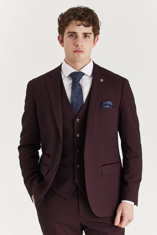 Regent Wine Check Three Piece Suit - Men’s Suits