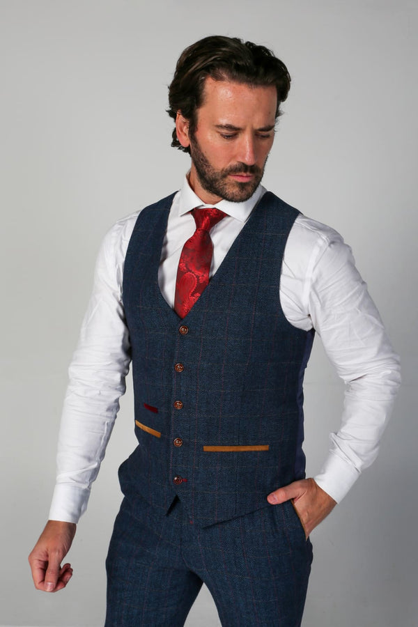 Scott - Men’s Navy Tweed Waistcoat - Waistcoat