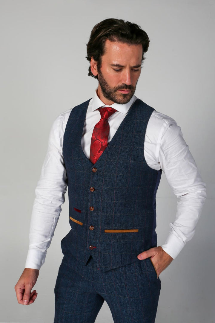 Scott - Men’s Navy Tweed Waistcoat - Waistcoat