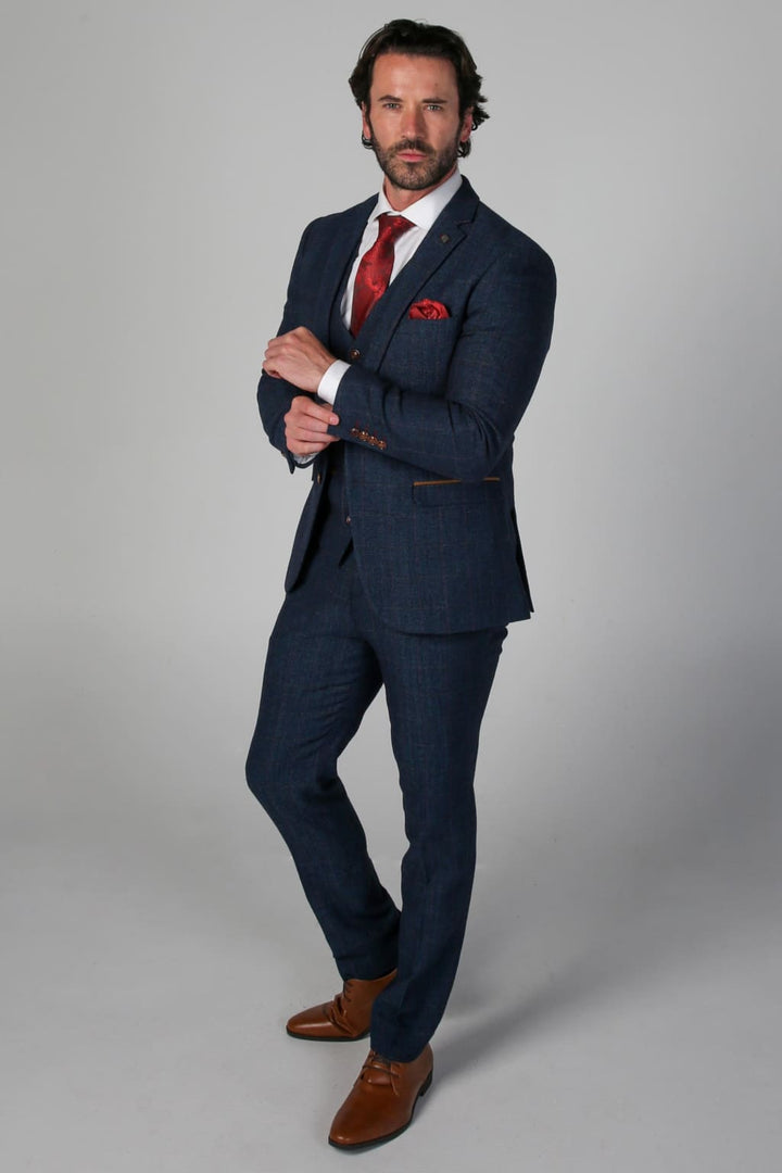 Scott Navy Tweed Check Three Piece Suit - Men’s Suits