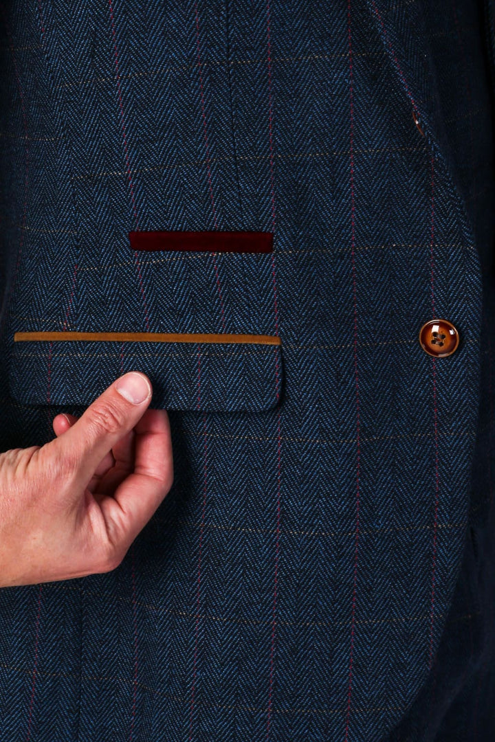 Scott Navy Tweed Check Three Piece Suit - Men’s Suits