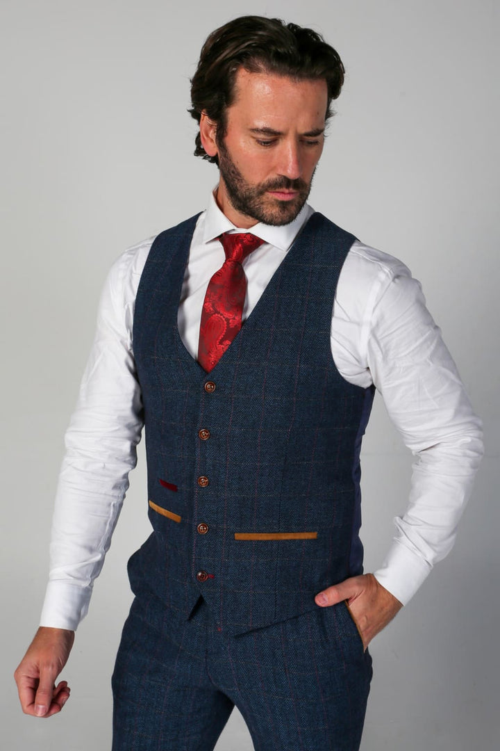 Scott Navy Tweed Check Three Piece Suit - Men’s Suits