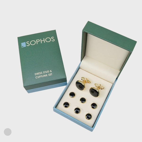 Dress Stud & Cufflink Set Black/Gilt - Formal Cufflinks
